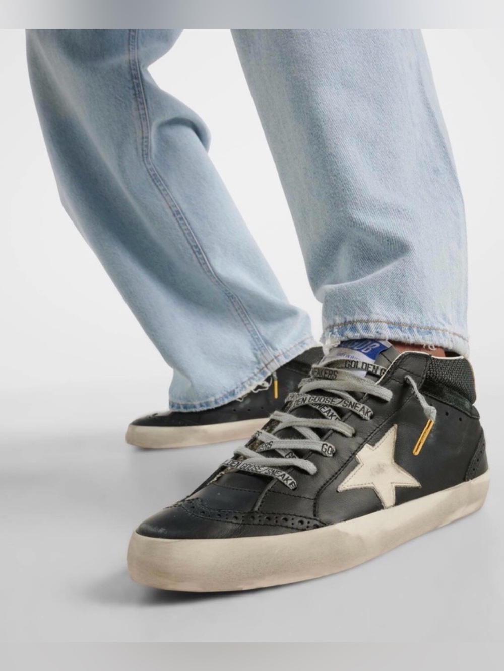 Golden Goose Mid Star Sneaker Black Leather/White Star/Gold sz 39 New in Box